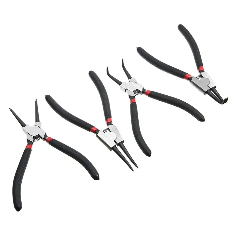 4Pcs Circlip Plier Set 7'' Long Nose Plier Straight Bent Plier Inner Outer Straight Bent Plier Retaining Snap Ring Remover Tool