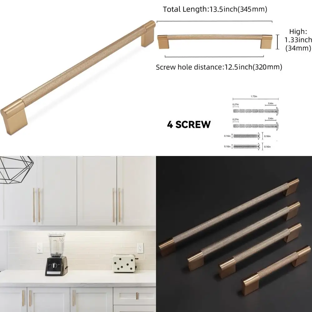 

Champagne Copper Kitchen Cabinet Handles, 12-3/5 Inch Knurled Pulls, Drawer Hardware for Modern Kitchen Cabinets