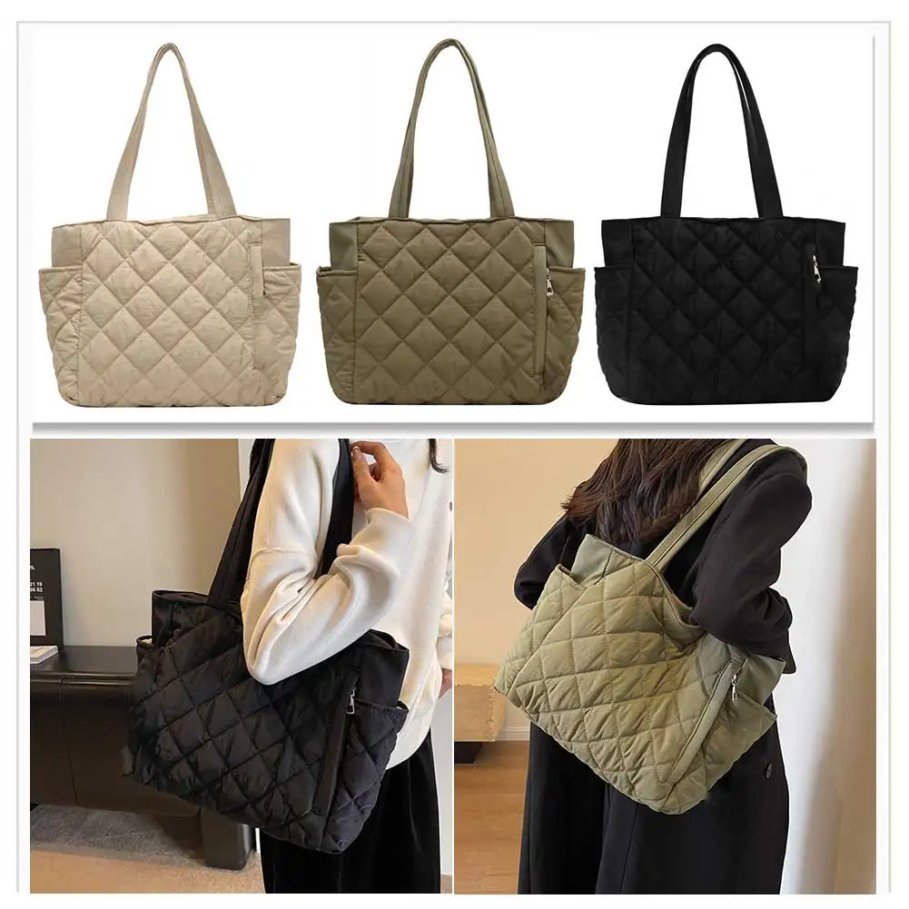 Women Padded Hobo Handbag Casual Lightweight Handbag Large Capacity Down Satchel Bag Diamond Quilted Tote Bag Slouchy Travel Bag