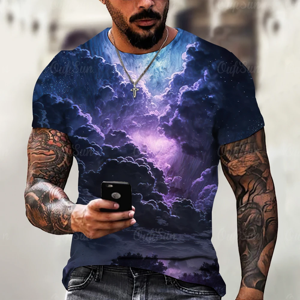 Men\'s T Shirt 3d Lightning Print Mens Short-Sleeved Tops Summer Street Fashion T-Shirt for Men Casual Tees Oversized Clothing XL