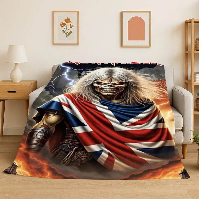 Retro I-Iron Maiden Metal Band Flannel Blanket,Ultra Soft Warm Plush Throw for Home Bedroom Bed Sofa Cover Office Camping Picnic