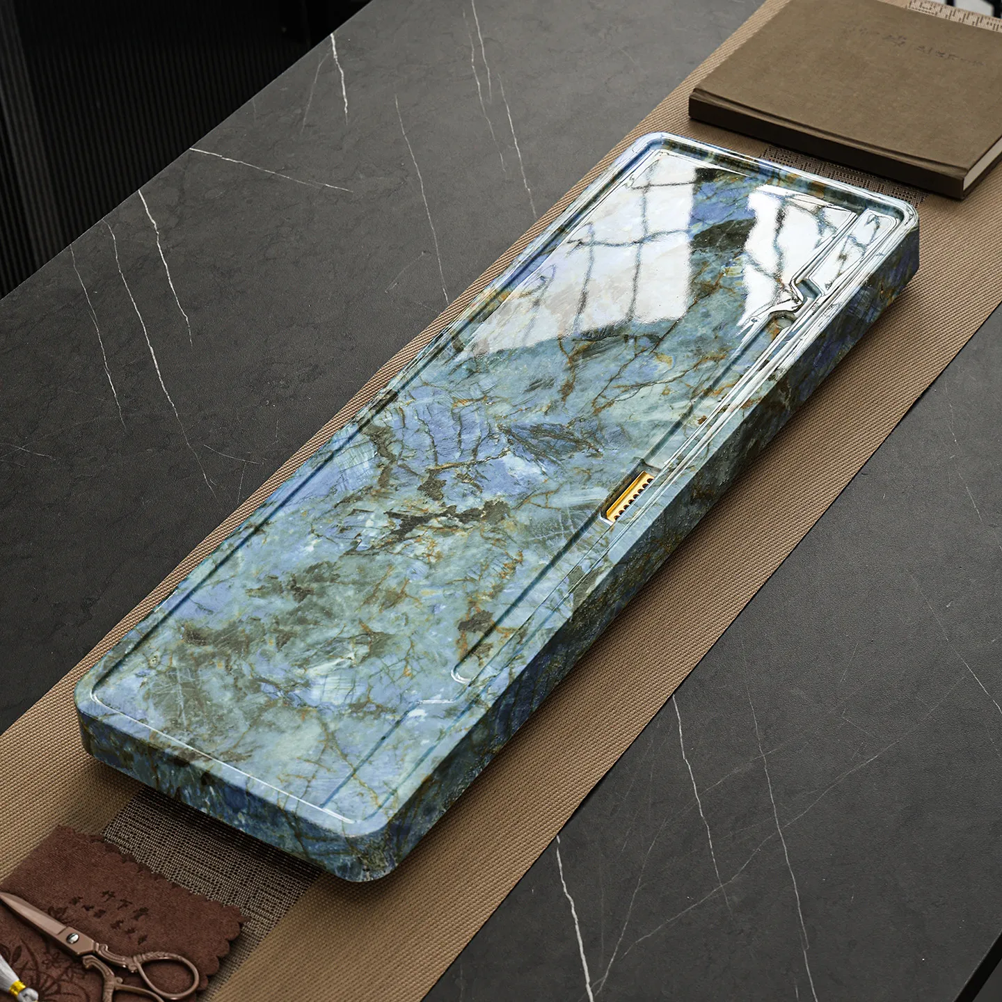 New chinoiserie marble texture tea trayaccessible luxury kung fu tea set imitation jade drainage for home tea tray