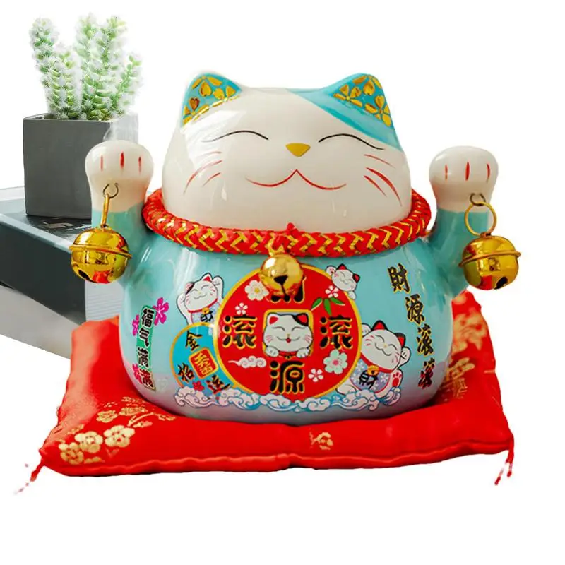 Maneki Neko Statue Feng Shui Fortune Cat 4.5in Creative Ceramics Home Decorations Fortune Cat Decor Ornaments Animal Characters