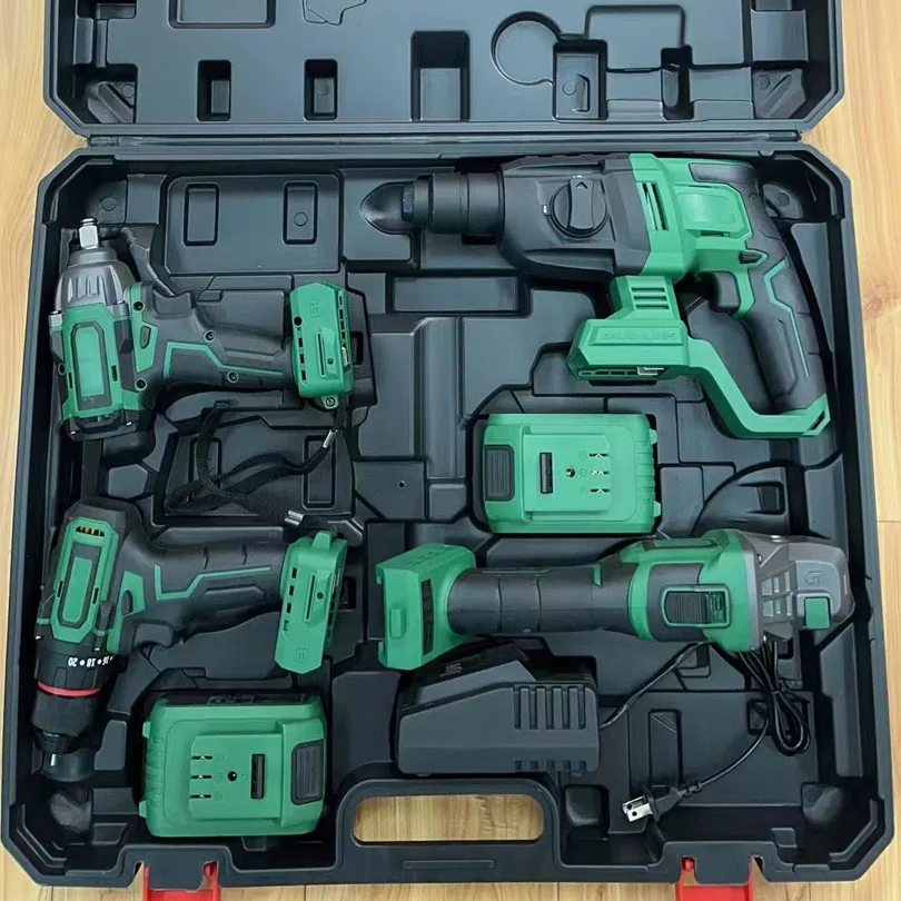 

4-Piece 21V Cordless Power Tool Set with Electric Drill Combination Wrench Screwdriver