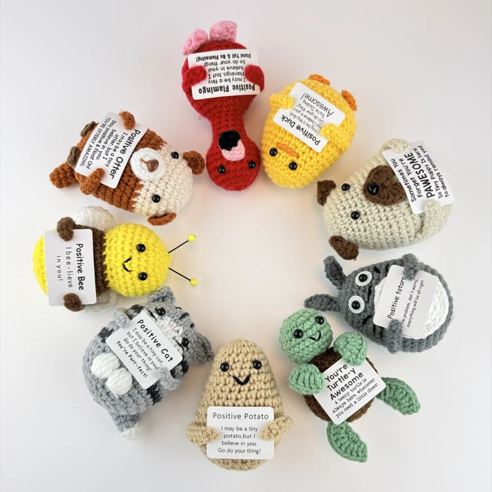 Hand-woven Crochet Doll Positive Energy Sharks Funny Turtles Dinosaurs Toy Emotion Expression Gift Pocket Hug Knitting Ornament