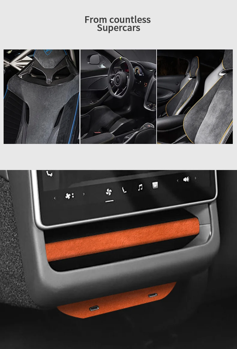Für Tesla Model Y Juniper / Model 3 Highland aus Alcantara Hinterer Luftauslass-Zierleiste Aufkleber Auto-Innenausstattung Tuning-Zubehör – Detail 3
