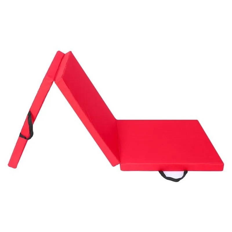Red Foldable Yoga Mat with A PU Surface; This Three-fold Exercise Mat Is Easy To Store and Serves Multiple Purposes
