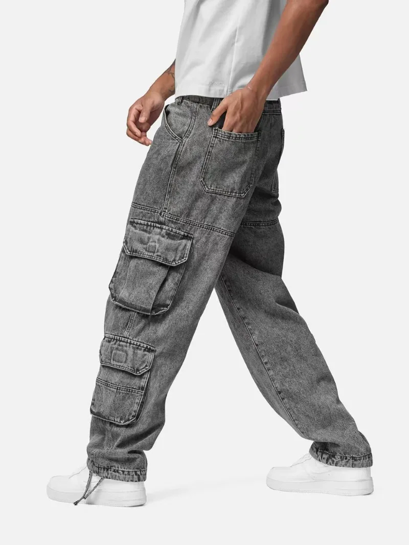 Jean Cargo Vintage Américain Délavé pour Homme, Pantalon Cargo Multi-Poches, Style Hip Hop et Punk, Ample, Droit, Jambes Larges, Serpillière, Y2k