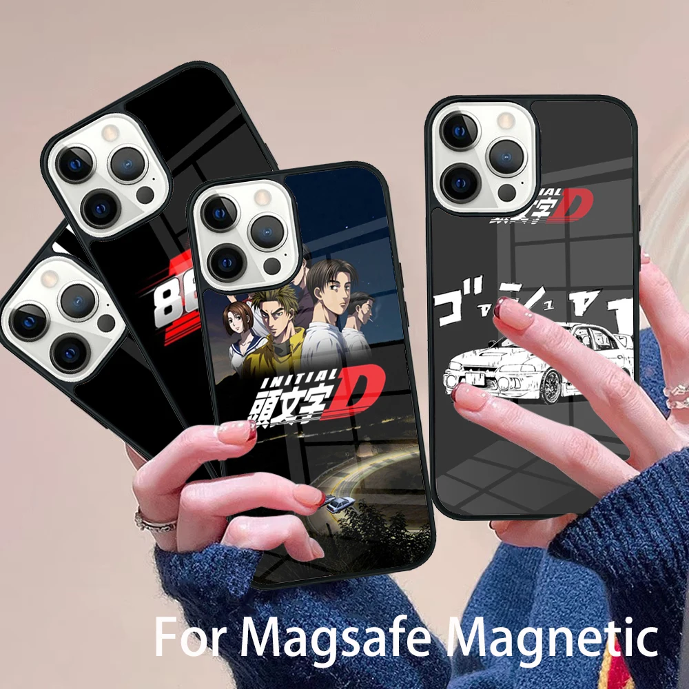 

Initial D Phone Case Magesafe Magnetic Wireless Charge Cover For IPhone 16 11 12 13 14 15 Pro Max Plus Mini