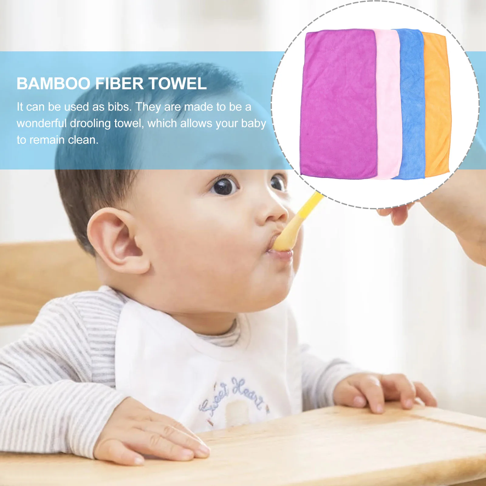 

4pcs Bamboo Fiber Face Wash Towel Skin Friendly Child Washcloth Water Absorption Kids Face Towel Soft Durable