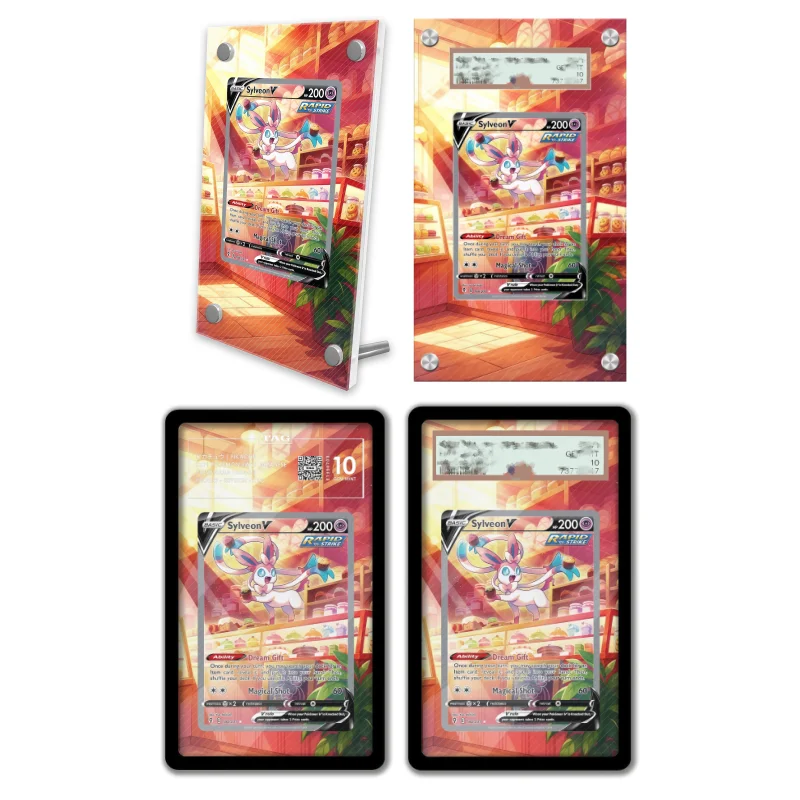 Présentoir d'art anime pour Pokémon Evolving Skies Sylveon, avec art de jeu anime, étui de protection en acrylique, porte-clés et figurine de collection