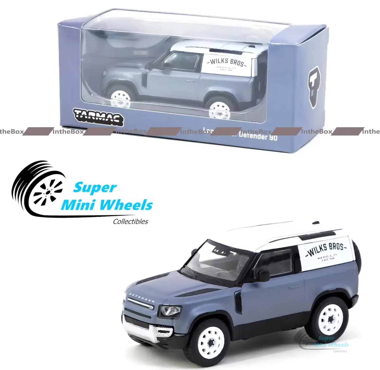 

theBox Store Tarmac Works 1:64 Rover Defender 90 Matt Blue (Grey) Diecast Model car Collection Limited Edition Hobby Toys