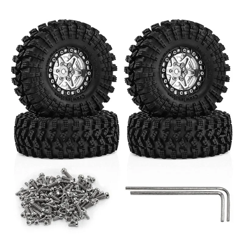 

4pcs 1.3 inch Beadlock Wheel Rim Tire for 1/18 Trxs TRX4M 1/24 Axial SCX24 FCX24 RC Crawler Car Upgrade Parts