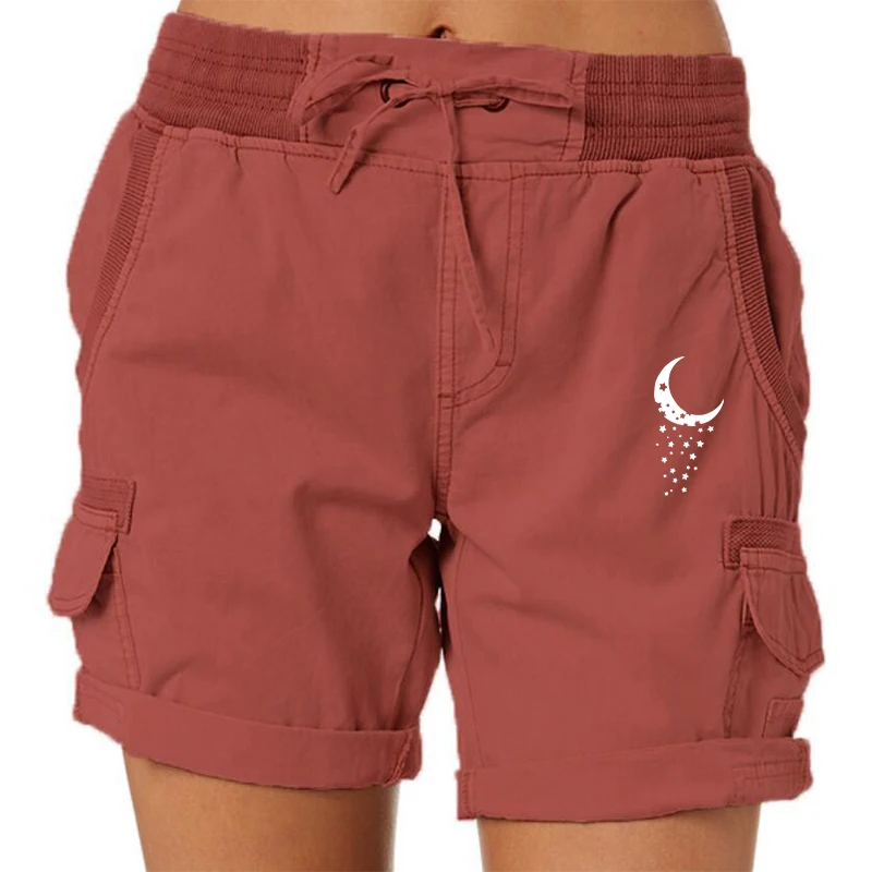 Summer Woman Casual Shorts Elastic Waist Cotton Shorts Beach Cargo Pocket Short Office Lady Casual Loose Harajuku Pants