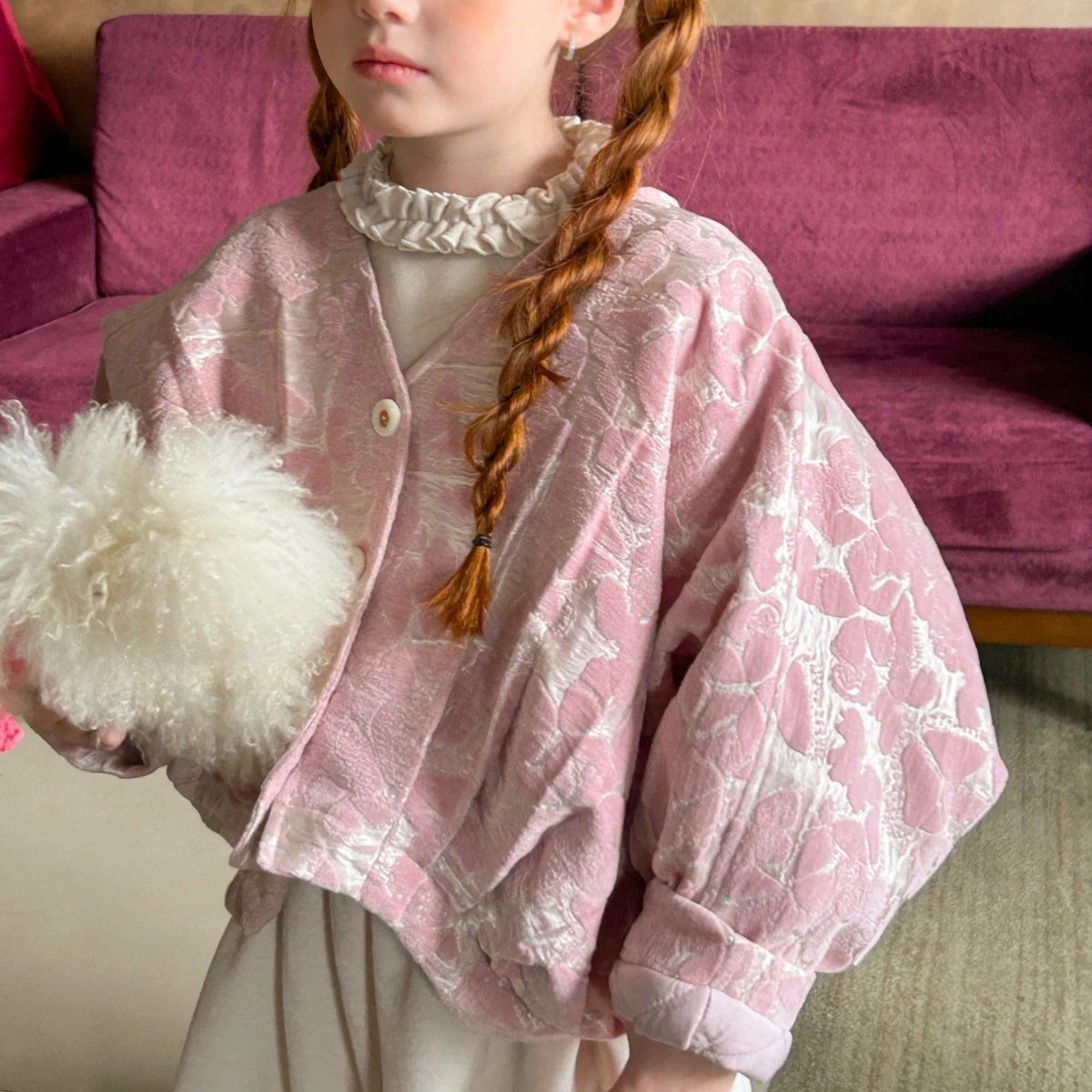 

Girls Coat 2025 Autumn and Winter New Children's Clothing Korean Style Baby Sweet Printed Short Thickened Cotton Clothes