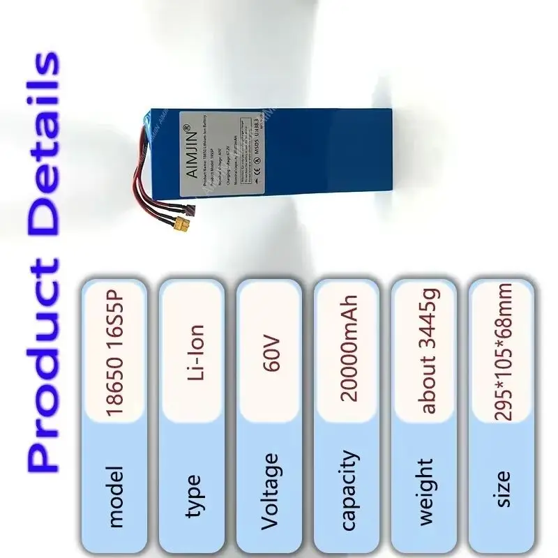 

16S5P Li-ion Battery Pack 60V 20AH high-power 2000W is suitable for Motorcycle,scooter,Bicycle MotorReplace battery T+DC Plug