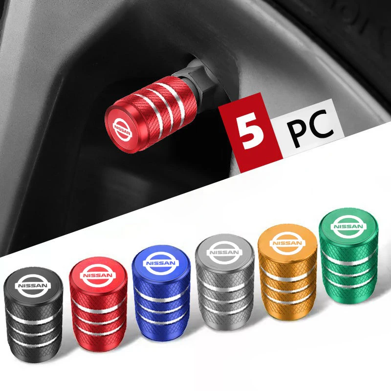 5pcs Car Metal Wheel Tire Valve Caps Stem Case for Nissan X-trail Note Qashqai Juke Sentra Patrol Navara Micra Auto Accessories