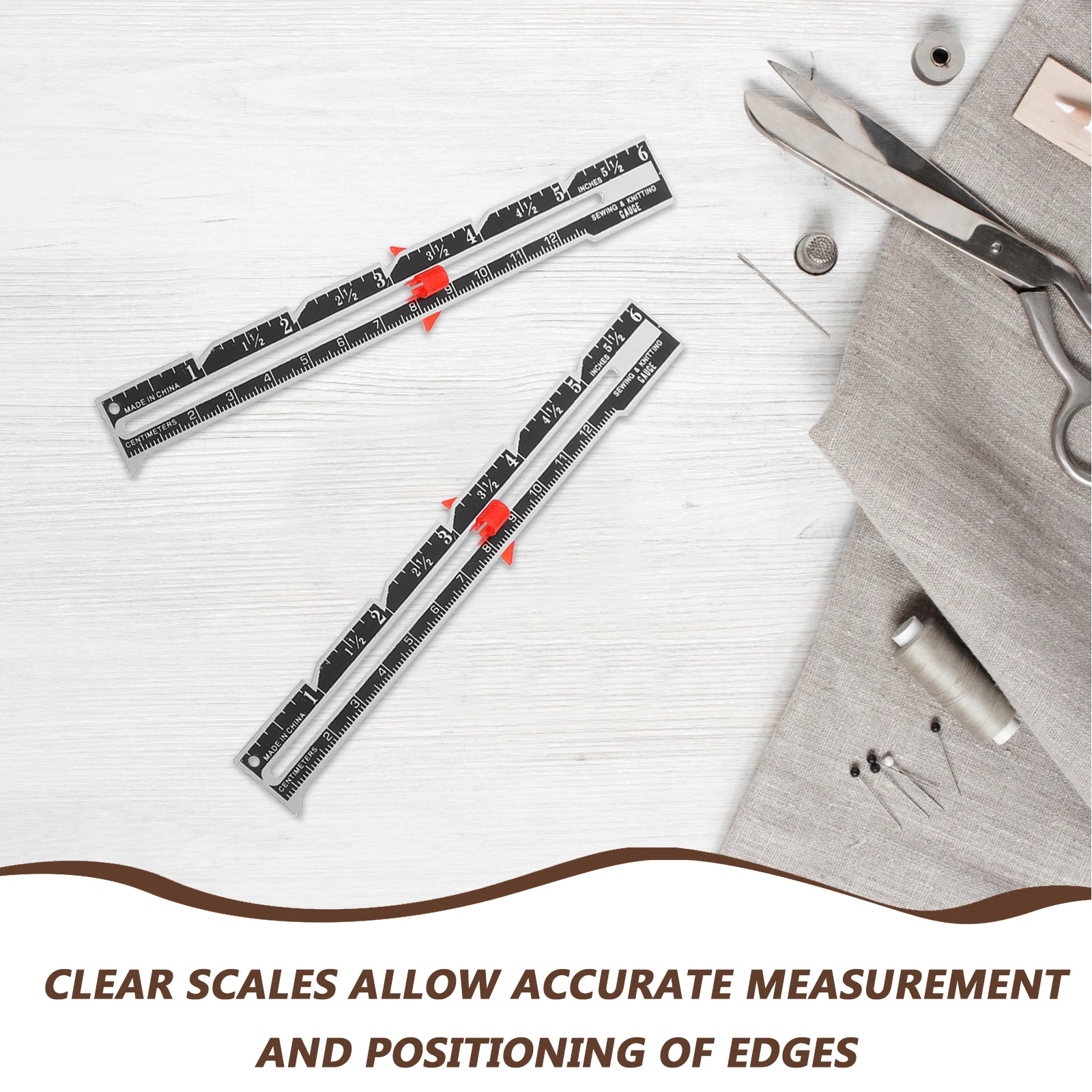 12 Pcs Allowance Ruler Aluminum Knitting Stitch Gadget Gauge Measuring Tool for Sewing Quilting Precision Scale