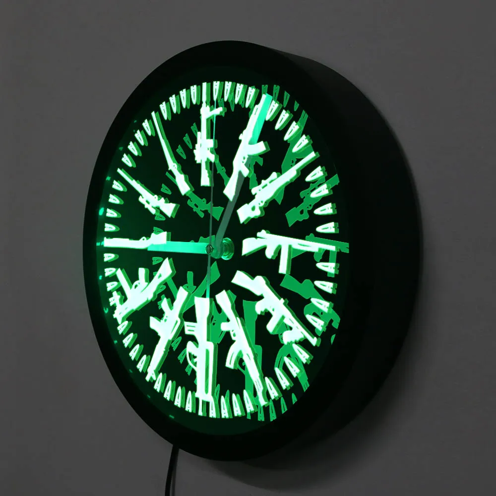Gun and Bullets LED Neon Sign Wall Clock Vintage Different Guns Design Illuminated Wall Clock Color Change With Remote Control