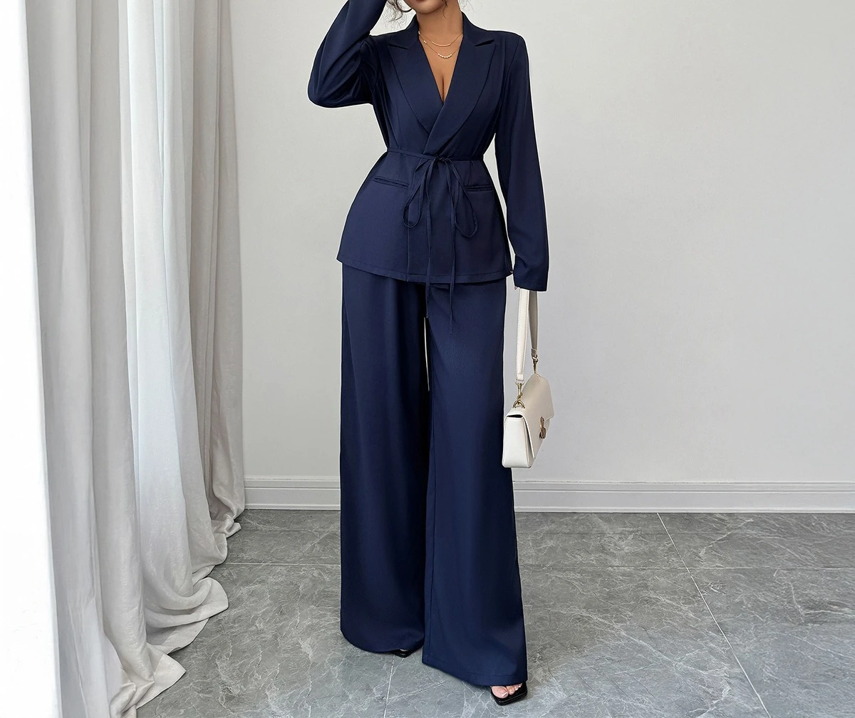 طقم بدلة كاجوال بنمط مستقيم الساق مكون من قطعتين للملابس النسائية لخريف وشتاء 2025 #3