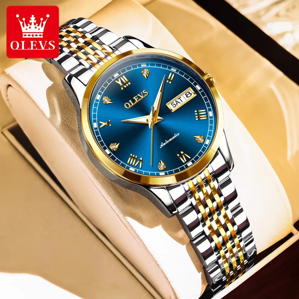 OLEVS Luxury Watches For Women Original Diving Mechanical Woman Watch Waterproof Super Luminous Week Date Ladies Clock 6602
