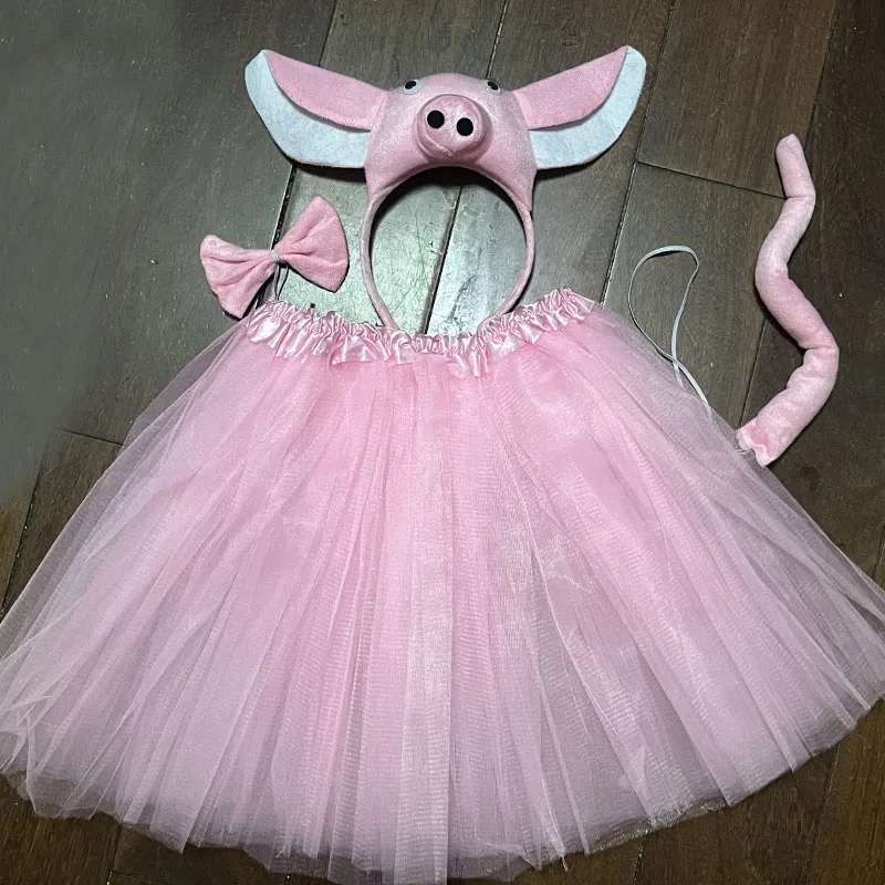 

Children Adult Women Girls Pink Pig Set Animal Ears Tail and Bow Tie Party Props Birthday Halloween Costume Cosplay