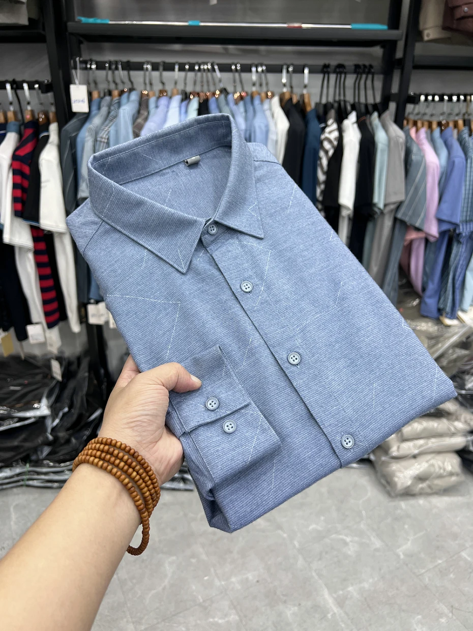 

Мужская дышащая одежда: приталенный топ с длинным рукавом и принтом для повседневной носки и делового стиля, весенняя коллекция