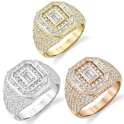 Punkboy Luxury Men Ring for Party 3 Colors Full Dazzling Bling Iced Out Cubic Zircon Crystal Micro Paved CZ Rings Gift Jewelry