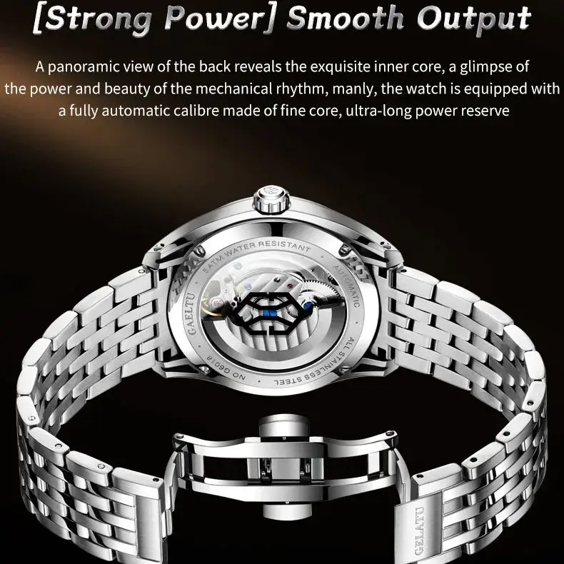 GELATU 6018 Luxury Original Men Watch 3D Relief Dragon Automatic Mechanical Men's Watch Top Sapphire Mirror Waterproof Men Watch