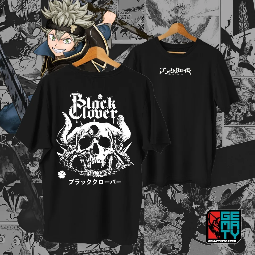 UNISEX Japanese Black Clover CARTOON ANIME MANGA ASTA Skull Skeleton Tee T-Shirt