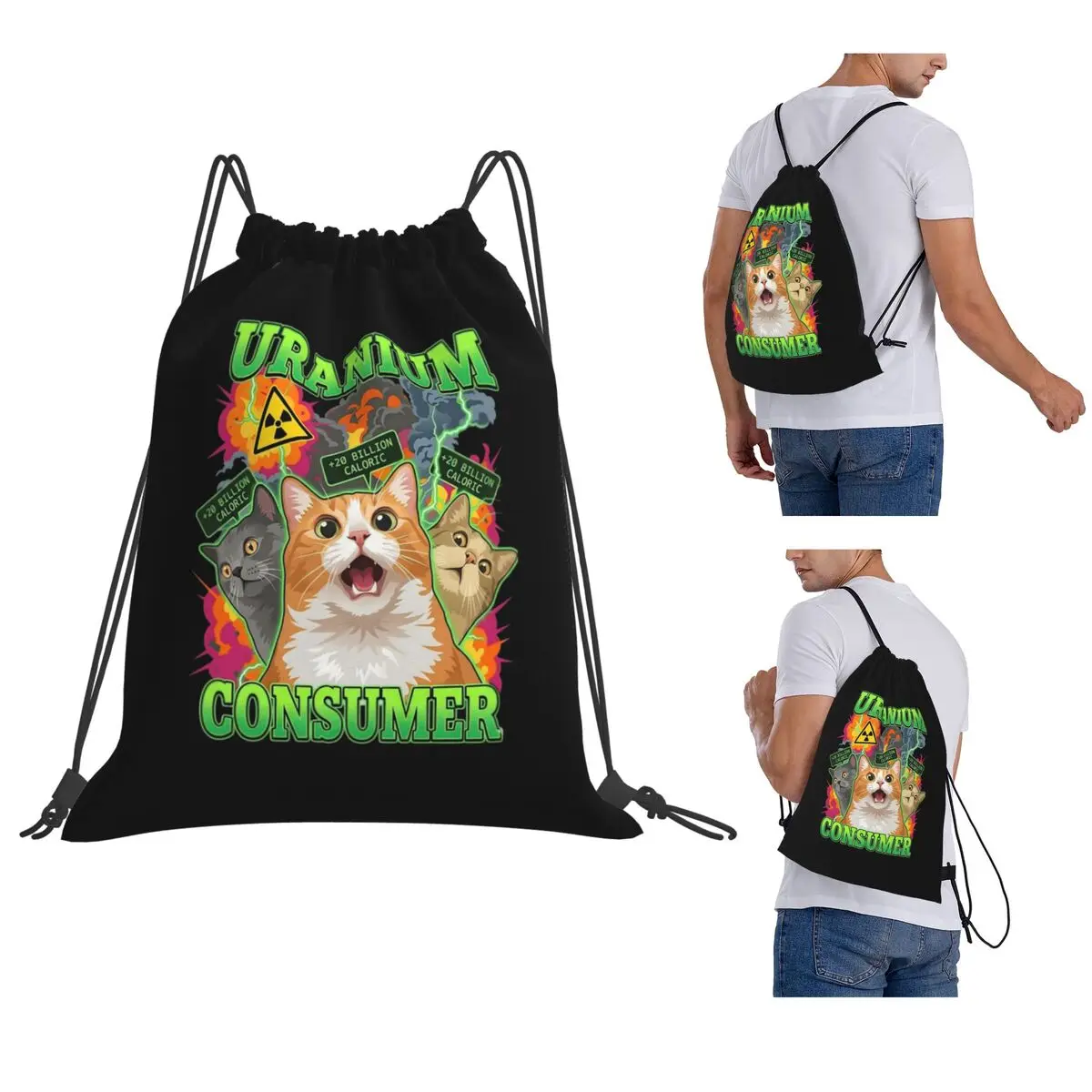 

Uranium Consumer Radioactive Cats Backpacks Multi-function Drawstring Bags Storage Bag Book Bags for Travel School
