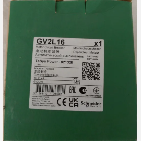 GV2-L16 GV2L16 Motor circuit breaker,TeSys Deca frame 2,3P,14A,magnetic,rotary handle,screw clamp terminals