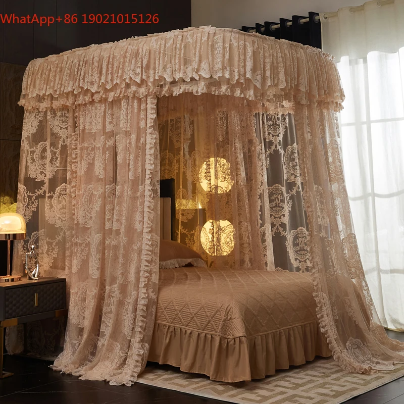 HJ new lace U-rail mosquito net household bedroom princess windbed mantle floor double track bracket