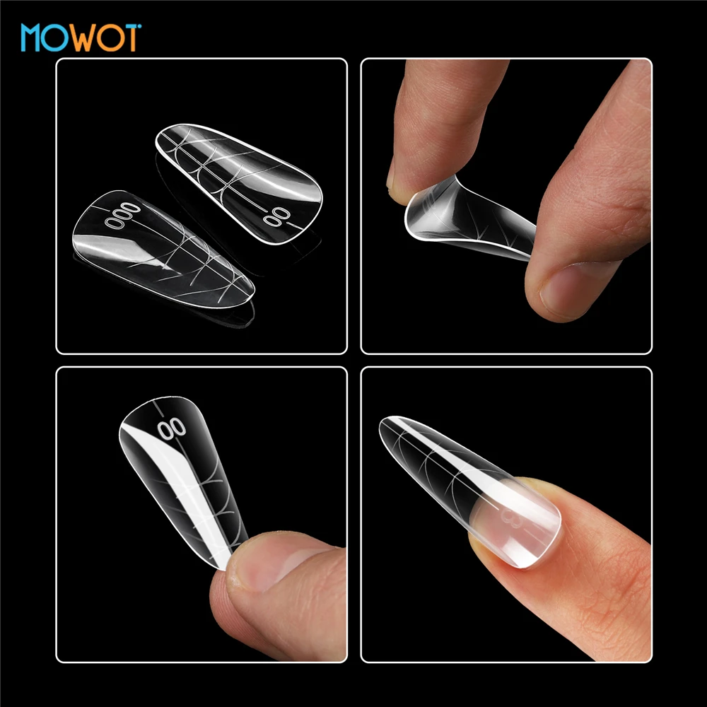 MOWOT 140 stks/doos Dubbele Vormen Nagel Mallen Helder Acryl Herbruikbare Nagelverlenging Bovenste Mallen Volledige Dekking Nail Top Vorm Manicure Gereedschap