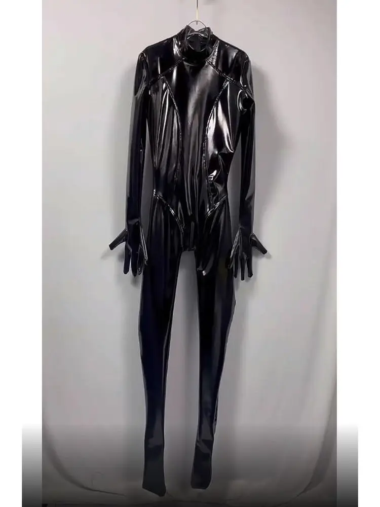 Wet Look PVC Catsuit Shiny PU Leather Bodystocking Zipper Open Crotch Bodysuit Tights Cosplay One Piece Sexy Jumpsuit Leotard