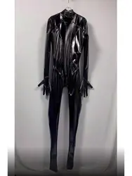 Catsuit de PVC de aspecto húmedo, Bodystocking de cuero PU brillante con cremallera, entrepierna abierta, medias de Cosplay, mono Sexy, leotardo de una pieza