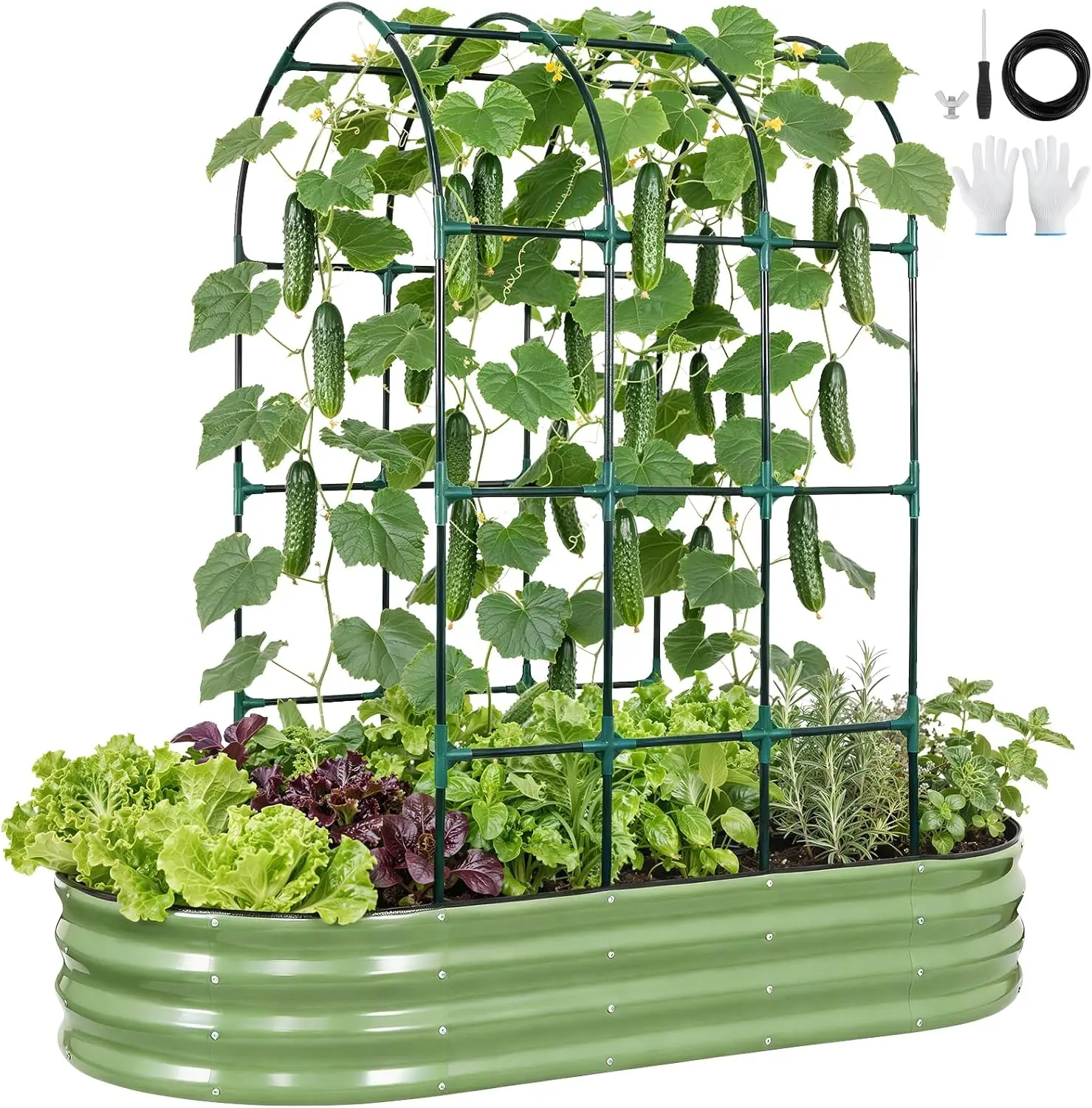 

Galvanized Raised Garden Bed with Arched Trellis | 6x3x1FT Metal Raised Garden Beds Outdoor for Gardening Climbing Plant
