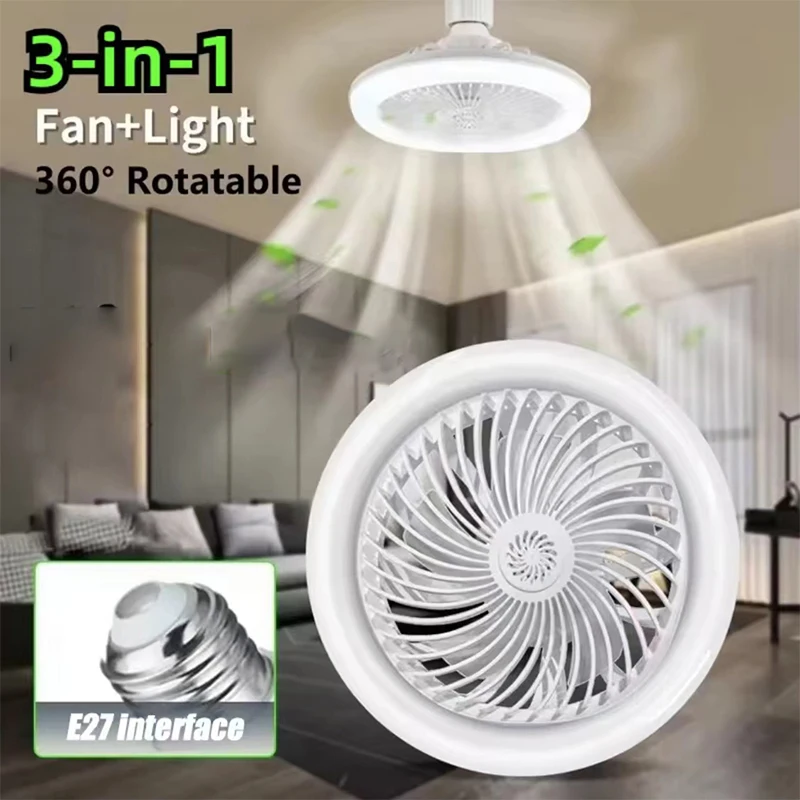 

3In1 Ceiling Fan With Lighting Lamp E27 Converter Base With Remote Control For Bedroom Living Home Silent Ac85-265v