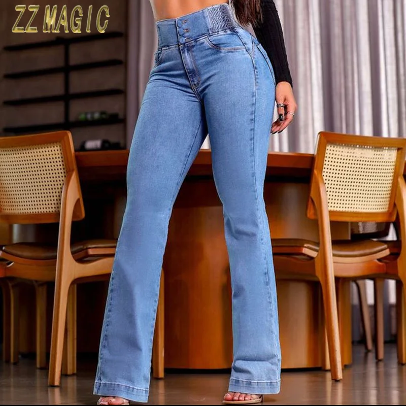 Women Flare Stretch Jeans Fashion Skinny Bell Bottom High Waist Denim Pants Vintage Aesthetic Y2K Punk Long Trousers Streetwear