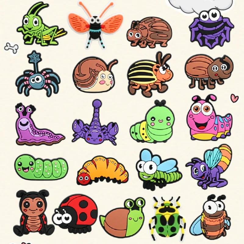 

21Pcs Insect Themed Shoe Buckles Set with Snail Mantis Caterpillar Dragonfly & Spider Designs Cute Accessory for DIY Holiday Bir