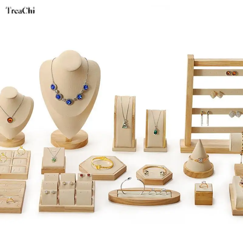 

High Quality Solid Wood Jewelry Display Stand Jewelry Display Prop Earrings Ring Necklace Bracelet Display Stand Jewelry Set