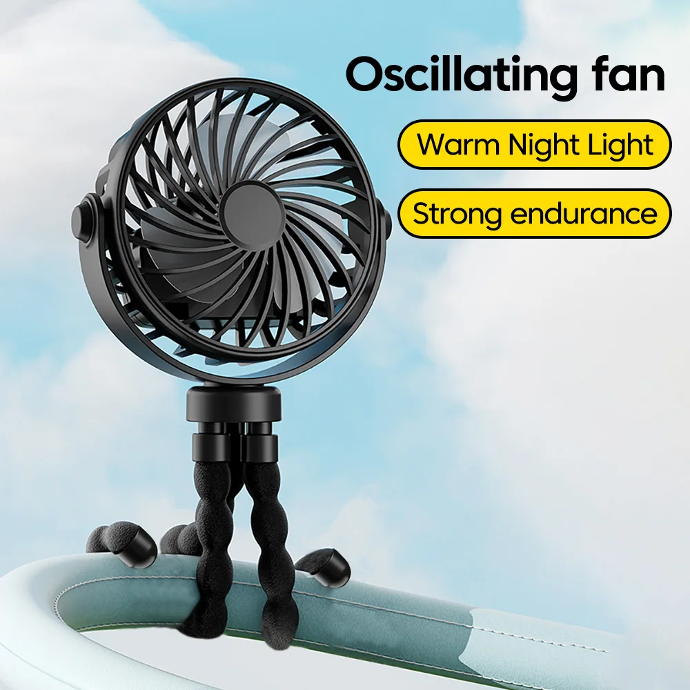 Mini Oscillating Fan Silent Octopus Flexible Adjustable Handheld/Hanging/Wrapping/Standing Mini Fan With Light Baby Stroller Fan