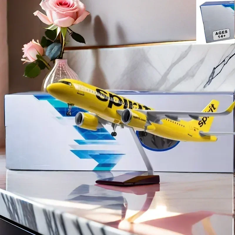 

47CM 1/80 Airplane A320NEO Spirit Airlines Model Toys Light With Wheel Landing Gear Diecast Resin Plane Collection Display Gifts