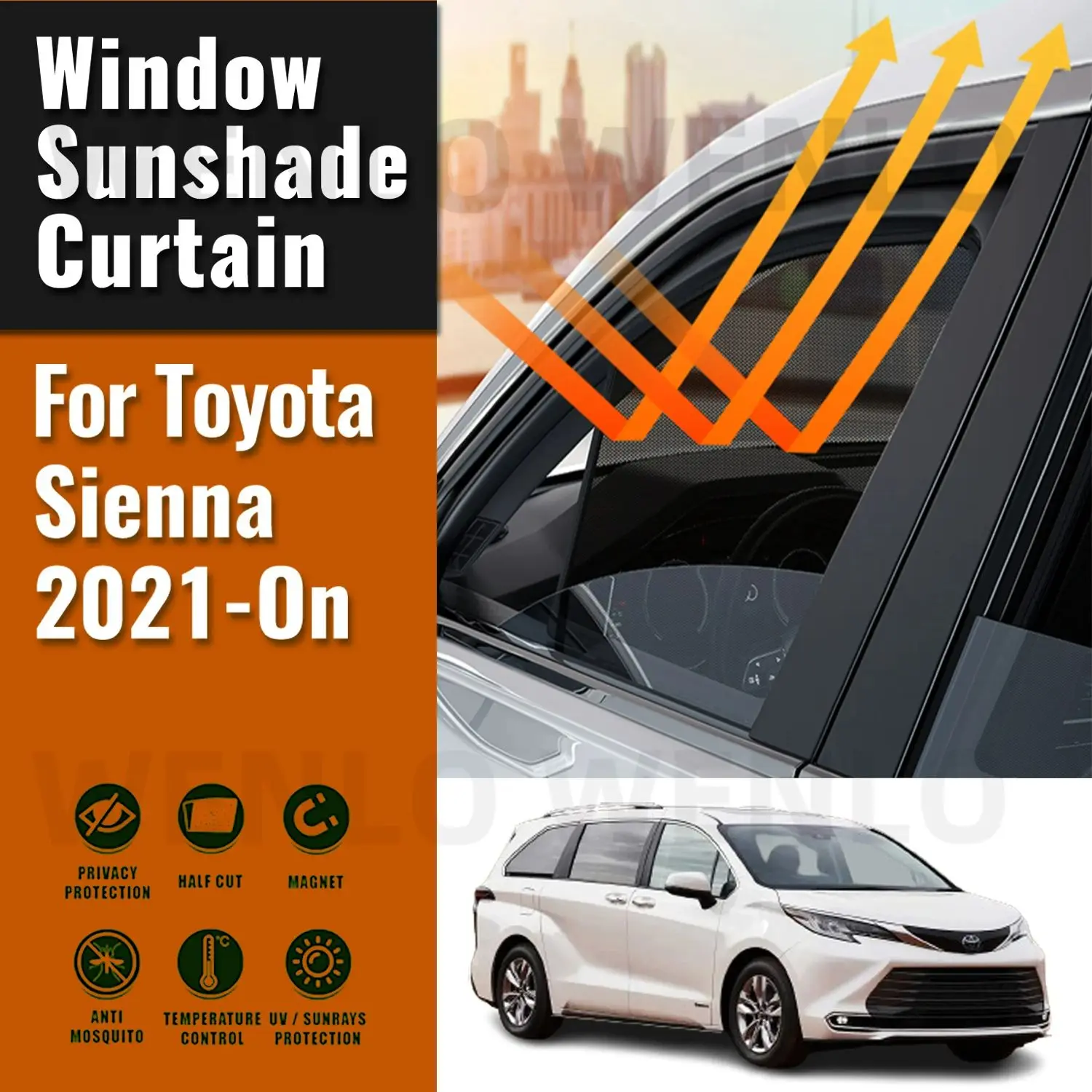 

For Toyota Sienna 2021 2022 2023 2024 Magnetic Car Sunshade Front Windshield Frame Curtain Rear Side Window Sun Shade Visor