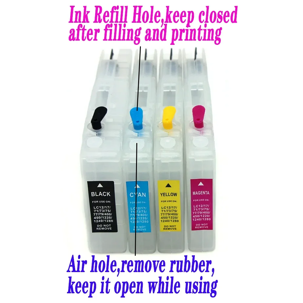 Empty Refill Ink Cartridge No Chip for Brother LC12 LC17 LC75 LC79 LC1240 LC1280 LC73 LC77 DCP-J525 J725 J925 J280 J425 J430