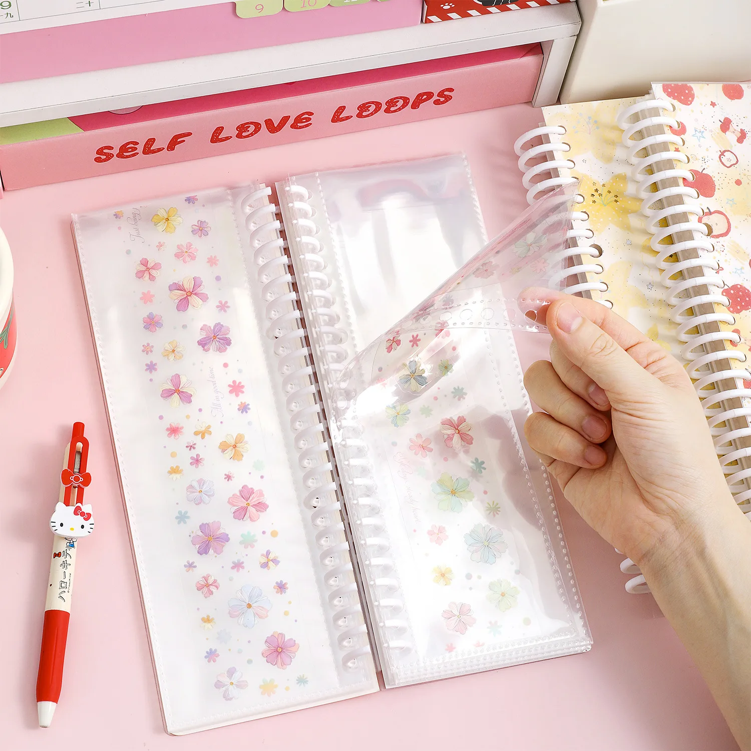 Cute Apple Flower Cover Transparent Loose-leaf Journal Storage Book Creative DIY Material Collage Student Supplies Stationery