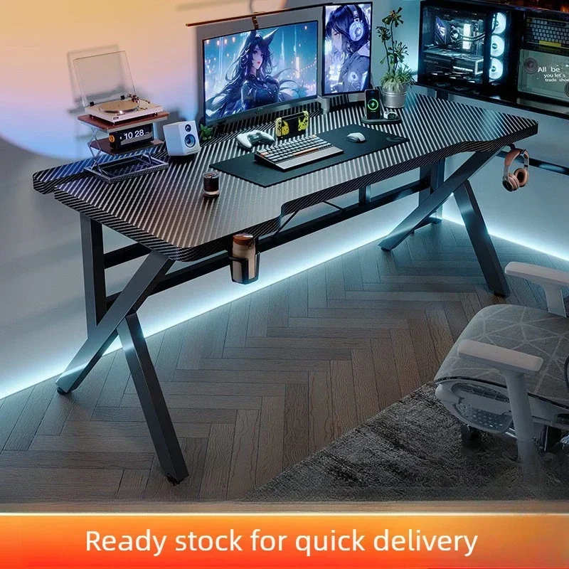 Gaming Desk Two-Stage Split Plate Desktop Home Mountable Monitor Stand Carbon Fiber Textured Solid Wood Computer Desk Factory