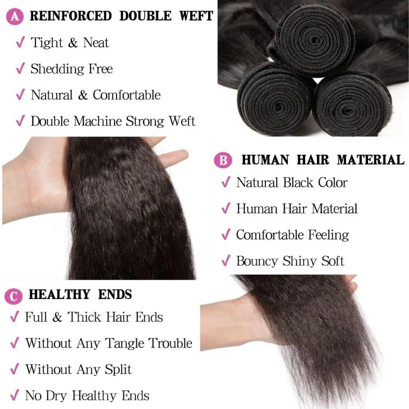 8-28 Zoll Naturfarbenes Kinky Straight Echthaar-Bündel 100g/Stück Brasilianisches Jungfrauenhaar Doppelt gewebte Haarverlängerungen – Detail 2