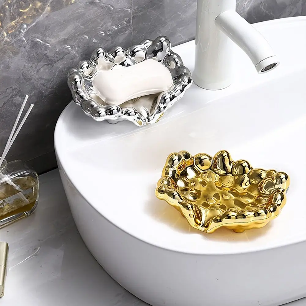 Durable Plastic Soap Dish Gold/Silver Tilted Design Soap Holder Moisture-proof Mold Resistant Soap Box