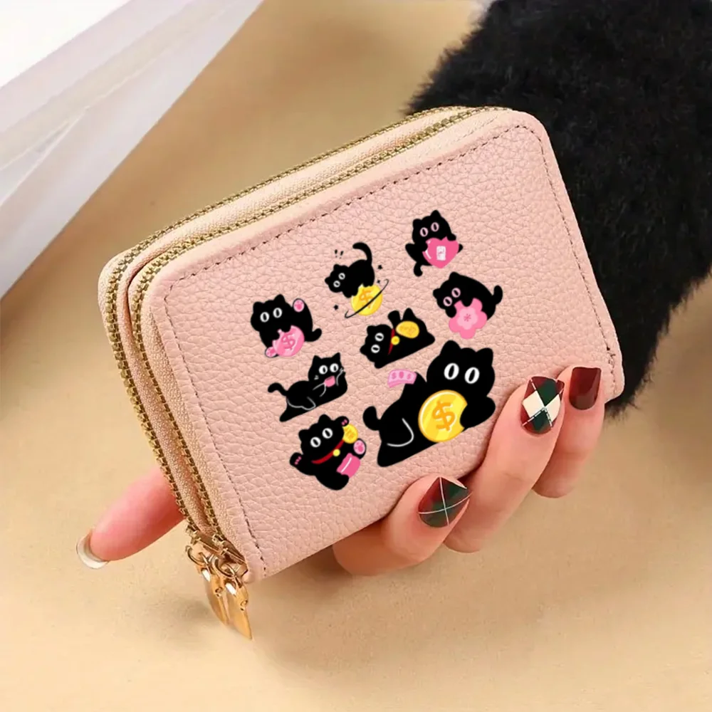 Cute Lucky Cat Animation Image Design PU Leather Multi-card Slot Zipper Credit Card Coin Coin Purse And Fashion Women's Wallet